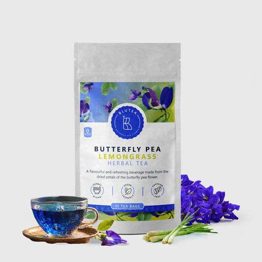 Butterfly Pea Flower Herbal Tea, Lemongrass Flavor, 15 Tea Bags/15 cups, Organic, Non-GMO, Gluten Free